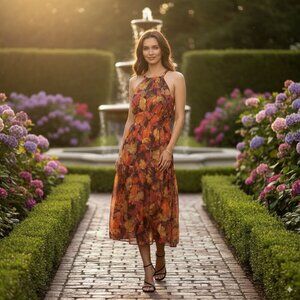 NWT Lost + Wander Surreal Metallic Floral Midi Dress One Size